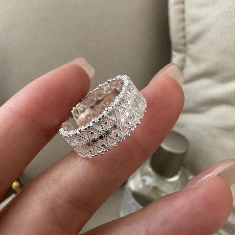 S925 Sterlingsilber Hohl Spitze Ring Für Damen Verstellbar Geometrisch Strass Eingelegt Vintage Minimalistisch Fingerring Schmuck