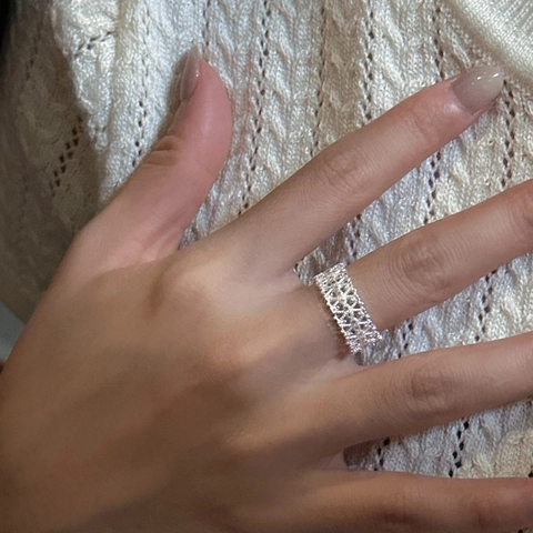 S925 Sterlingsilber Hohl Spitze Ring Für Damen Verstellbar Geometrisch Strass Eingelegt Vintage Minimalistisch Fingerring Schmuck