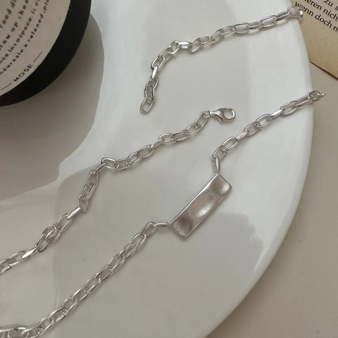 Collana con Ciondolo Martellato Rettangolare in Argento Sterling 925 per Donna Gioielli con Catena a Clavicola Geometrica