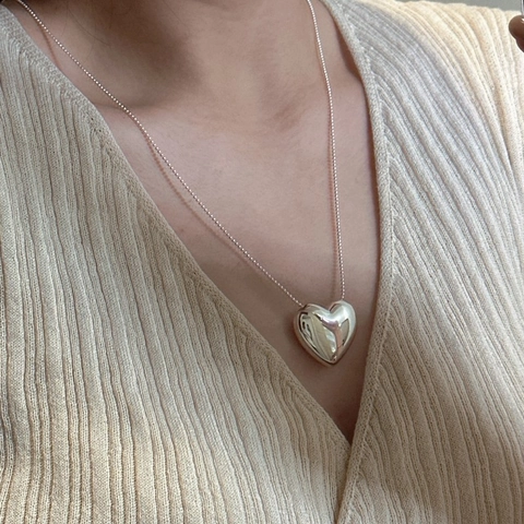 Collana con Ciondolo a Cuore in Argento Sterling 925 Minimalista Catena a Serpente Girocollo per Donna Gioielli alla Moda