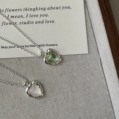 925 Sterling Silver Heart Pendant Necklace Vintage Hammered Texture Inlaid Elegant Clavicle Chain For Women Fashion Jewelry Gift