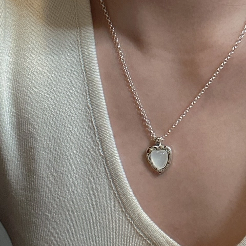 925 Sterling Silver Heart Pendant Necklace Vintage Hammered Texture Inlaid Elegant Clavicle Chain For Women Fashion Jewelry Gift