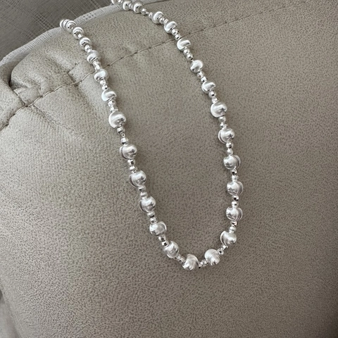 S925 Sterling Silver Beaded Necklace For Women Minimalist INS Style Polished Bead Pull Chain Pendant Necklace Vintage Jewelry