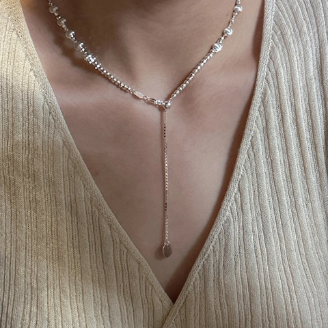 S925 Sterling Silver Beaded Necklace For Women Minimalist INS Style Polished Bead Pull Chain Pendant Necklace Vintage Jewelry