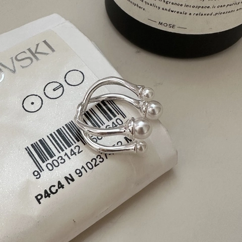 Eleganter S925 Sterlingsilber Perlen Überkreuzter Offener Ring Minimalistischer Mehrlagiger Verstellbarer Fingerring Für Damen