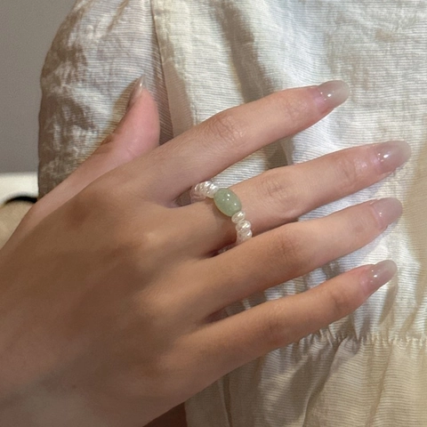 Bague Perlée en Argent Sterling 925 pour Femmes Minimaliste Coréen Perle Artificielle Cristal de Verre Pierre Naturelle Bague Ouverte Réglable Bijoux de Niche