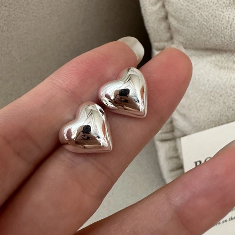 925 Sterling Silver Heart Stud Earrings For Women Minimalist Polished Silver Earring Post Korean Fashion Jewelry Gift