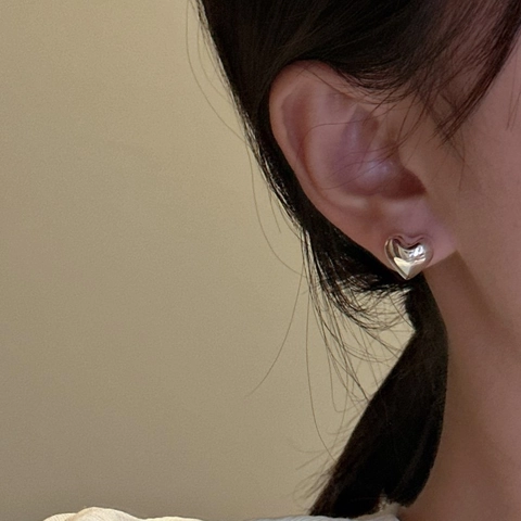 925 Sterling Silver Heart Stud Earrings For Women Minimalist Polished Silver Earring Post Korean Fashion Jewelry Gift