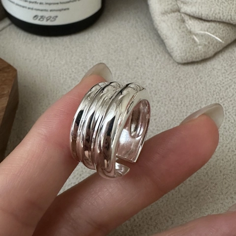 S925 Sterling Zilver Meerlagig Golf Open Ring Voor Vrouwen Minimalistisch Verstelbaar Hoogglans Gepolijst Geometrische Band Ring Mode Sieraden