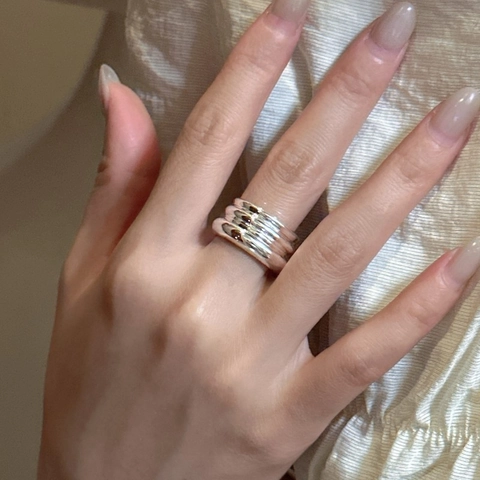S925 Sterling Zilver Meerlagig Golf Open Ring Voor Vrouwen Minimalistisch Verstelbaar Hoogglans Gepolijst Geometrische Band Ring Mode Sieraden
