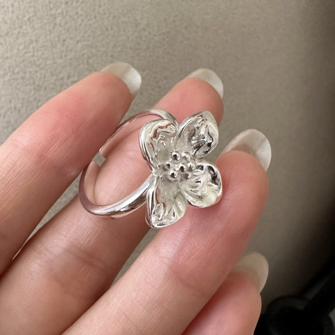 Anillo Abierto de Flor de Plata de Ley S925 para Mujer Anillo de Dedo Floral Texturizado Ajustable Joyería de Moda Coreana