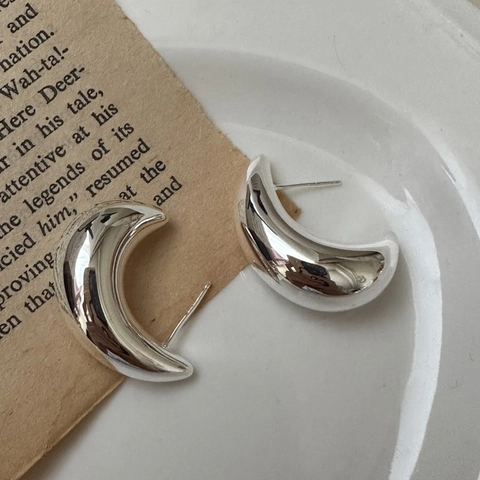 S925 Sterlingsilber Halbmond Ohrstecker Für Damen Nischen-Design Minimalistische Vintage Polierte Silberne Ohrringe Täglicher Schmuck
