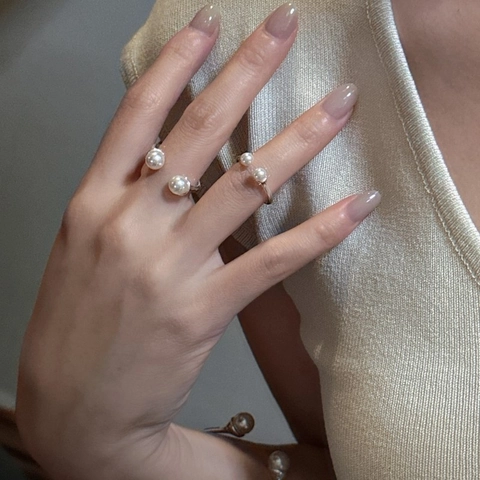 925 Sterling Zilver Minimalistische Verstelbare Open Ring Voor Dames Elegante Dubbele Kunstparel Vingerring Mode Sieraden