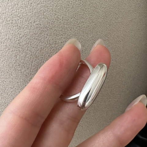 Anello in Argento Sterling 925 Minimalista Forma di Capsula Fagiolo Aperto Regolabile Gioielli Geometrici Moderni Regalo Donna