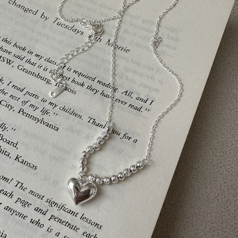 Collana con Pendente a Cuore in Argento Sterling 925 Stile Coreano Minimalista Catena a Girocollo con Perle Laser Gioielli Donna
