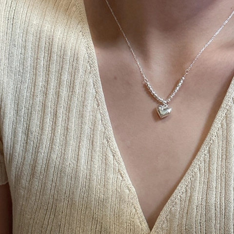 Collana con Pendente a Cuore in Argento Sterling 925 Stile Coreano Minimalista Catena a Girocollo con Perle Laser Gioielli Donna