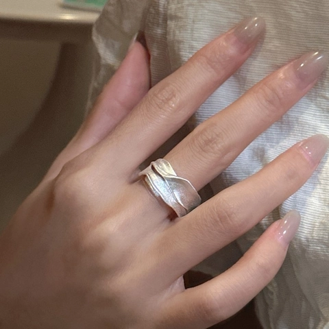 S925 Sterling Silver Irregular Texture Wave Open Ring For Women Minimalist Adjustable Korean Style Niche Design Finger Ring