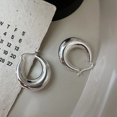 925 Sterlingsilber Minimalistisch Hohl Glatt Creolen Für Damen Koreanischen Stil Klobig Geometrisch Ohrstecker Schmuck Geschenk