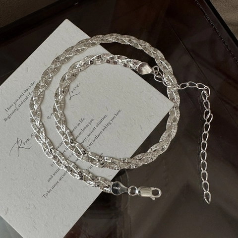 S925 Sterling Silver Italian Braided Chain Necklace Minimalist Flat Snake Chain Clavicle Chain For Women Fashion Jewelry