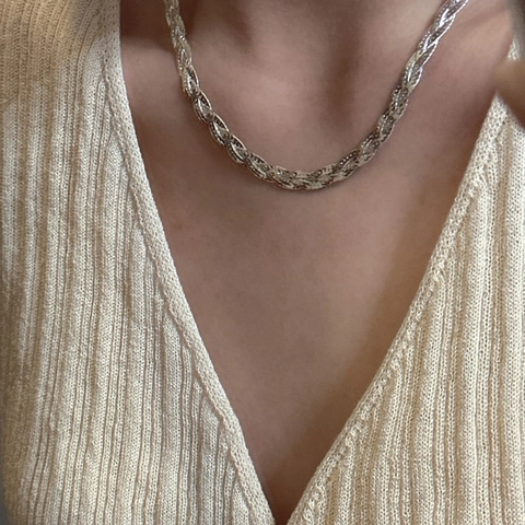 S925 Sterling Silver Italian Braided Chain Necklace Minimalist Flat Snake Chain Clavicle Chain For Women Fashion Jewelry