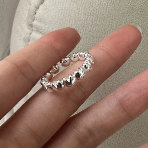 925 Sterling Silver Heart Ring For Women Vintage Minimalist Adjustable Beaded Open Ring Korean Niche Design Fashion Jewelry Gift