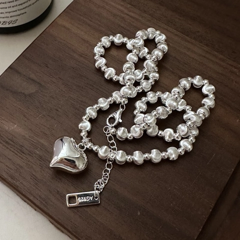 925 Sterlingsilber Perlenkette Herz Anhänger Halskette Für Damen Minimalist Retro Design Verstellbare Choker Schmuck Geschenk