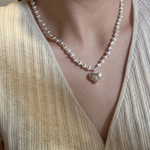 925 Sterlingsilber Perlenkette Herz Anhänger Halskette Für Damen Minimalist Retro Design Verstellbare Choker Schmuck Geschenk