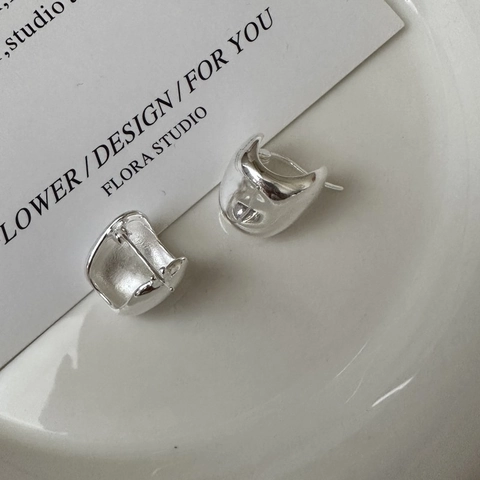 Pendientes de Aro de Plata de Ley 925 Geométricos Irregulares Textura Metal Líquido Joyería Minimalista Mujer