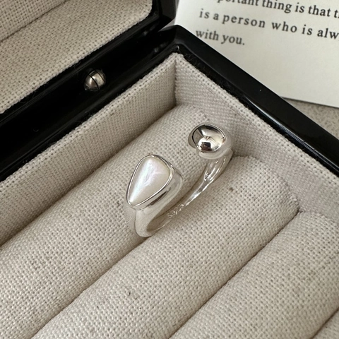 Elegante Anello Aperto Regolabile in Argento Sterling 925 per Donna S925 Argento Asimmetrico Conchiglia a Goccia Gioielli di Moda