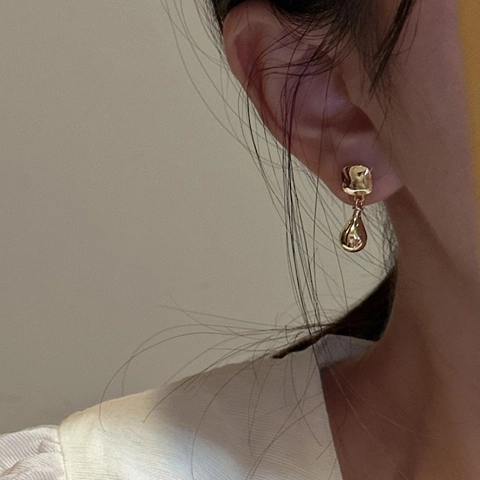 S925 Sterling Silver Water Drop Earrings For Women Minimalist Geometric Liquid Metal Style Gold Silver Jewelry Gift