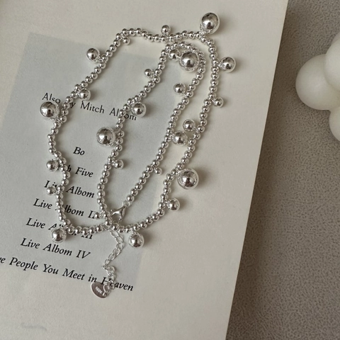 S925 Sterlingsilber Perlen Halskette Mit Kugelanhänger Für Damen Minimalistisch Koreanischer Stil Unregelmäßige Geometrische Schlüsselbeinkette Schmuck