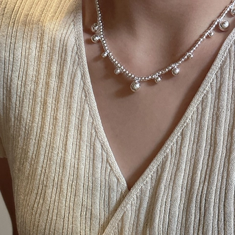 S925 Sterlingsilber Perlen Halskette Mit Kugelanhänger Für Damen Minimalistisch Koreanischer Stil Unregelmäßige Geometrische Schlüsselbeinkette Schmuck
