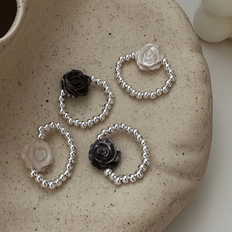 Vintage 925 Sterling Zilveren Kralen Ring Elegante Roos Bloem Koreaanse Stijl Verstelbare Open Vingerring Dames Sieraden