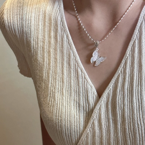 S925 Sterlingsilber Schmetterling Hohlendesign Anhänger Halskette Vintage Minimalistisch Koreanischer Stil Schmuck Für Damen Geschenk