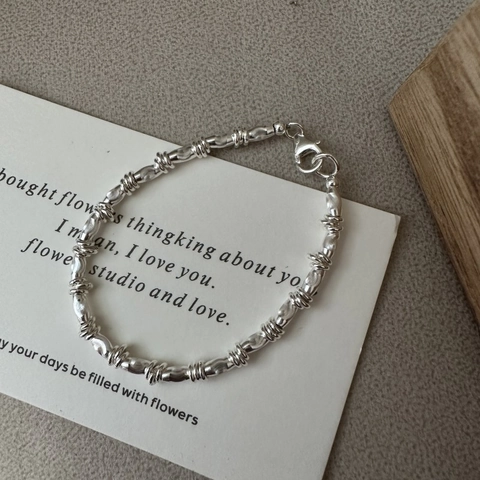 S925 Sterlingsilber Gedrehtes Reiskorn Armband Damen Minimalistisch Funkelnd Retro Mode Schmuck Zubehör Geschenk
