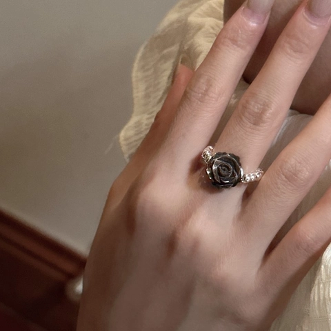Vintage 925 Sterling Zilveren Kralen Ring Elegante Roos Bloem Koreaanse Stijl Verstelbare Open Vingerring Dames Sieraden