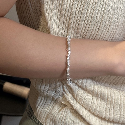 S925 Sterlingsilber Gedrehtes Reiskorn Armband Damen Minimalistisch Funkelnd Retro Mode Schmuck Zubehör Geschenk