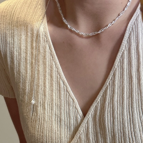 S925 Sterling Silver Triple Layer Wrapped Chain Necklace For Women Shimmering Adjustable Drawstring Clavicle Chain Minimalist Jewelry