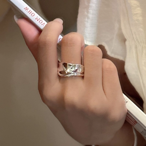 S925 Sterlingsilber Doppelschicht Plissee Ring Für Damen Minimalistisch Unregelmäßige Gehämmerte Textur Offener Verstellbarer Ring Schmuck