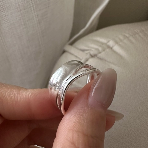 S925 Sterlingsilber Doppelschicht Plissee Ring Für Damen Minimalistisch Unregelmäßige Gehämmerte Textur Offener Verstellbarer Ring Schmuck