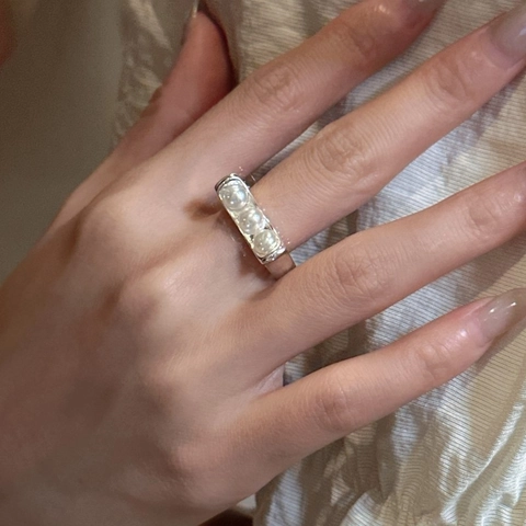 S925 Sterlingsilber Ring Offen Mit Drei Künstlichen Perlen Für Damen Minimalistischer Geometrischer Verstellbarer Fingerschmuck