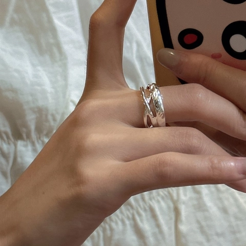 Anello Aperto Incrociato in Argento Sterling S925 con Trama Irregolare per Donna Gioielli da Dito Regolabili Minimalisti Vintage Martellati