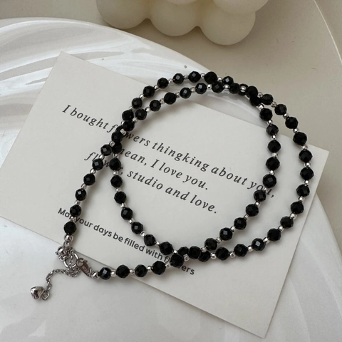 925 Sterling Silver Black Spinel Beaded Necklace For Women Elegant Minimalist Clavicle Chain Jewelry Fashion Accessories