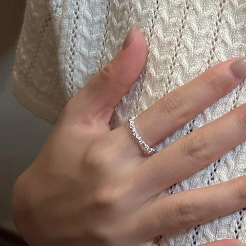 925 Sterling Silver Minimalist Adjustable Ring For Women Irregular Wrinkled Texture Open Finger Ring Fashion Jewelry Accessory