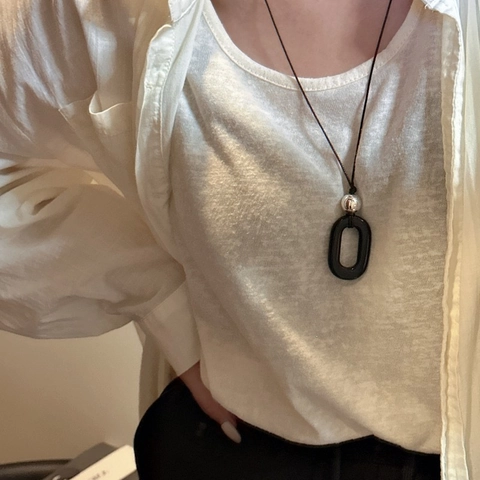 Collana con Ciondolo in Pietra Naturale Argento Sterling 925 Catena per Maglione Lunga Minimalista Coreana per Donna