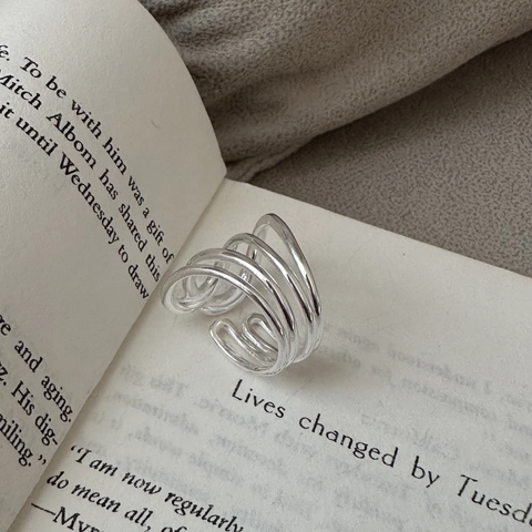 925 Sterling Silver Minimalist Multilayer Ring For Women Korean Style Retro Adjustable Open Finger Ring Fashion Jewelry