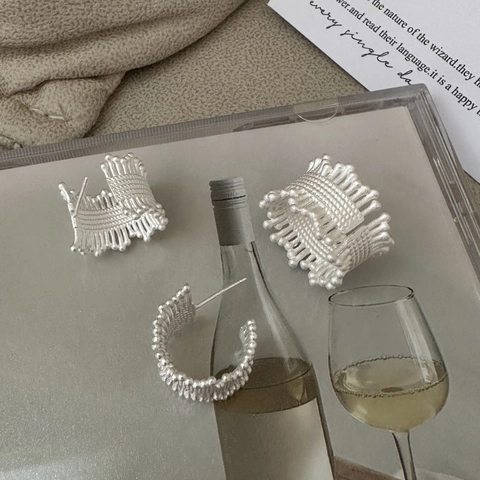 925 Sterlingsilber C-Form Ohrringe Für Damen Minimalistisch Vintage Spitze Textur Ohrstecker Geometrischer Modeschmuck Geschenk