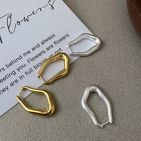 Pendientes de Aro Geométricos Irregulares de Plata de Ley 925 para Mujer Diseño de Ola Mate Esmerilado Estilo Retro Minimalista Joyería