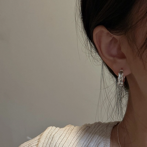 925 Sterling Silver Hoop Earrings For Women Minimalist Irregular Hammered Texture Chanceux Letter Engraving Fashion Jewelry