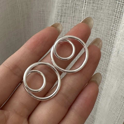 Orecchini a Bottone a Doppio Cerchio in Argento Sterling 925 Minimalisti per Donna Gioielli con Anello Geometrico Vintage